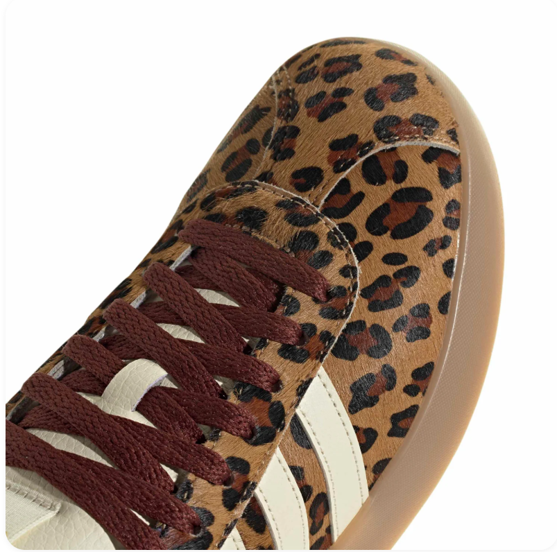 Adidas Leopard-Print Gum-Sole Sneakers with Cream Stripes & Burgundy Laces