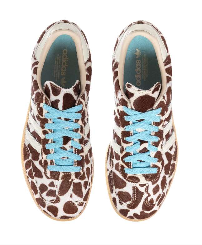 Adidas Brown & Cream Cow-Print Sneakers with Blue Laces