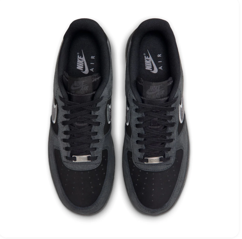 Nike Air Force 1 Black & Charcoal Sneakers with Silver Swoosh