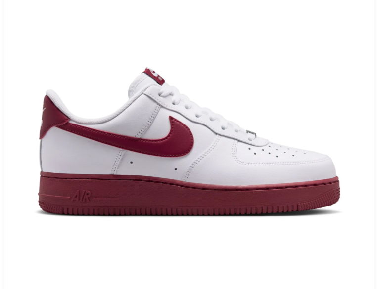 Nike Air Force 1 White & Burgundy Low-Top Sneakers