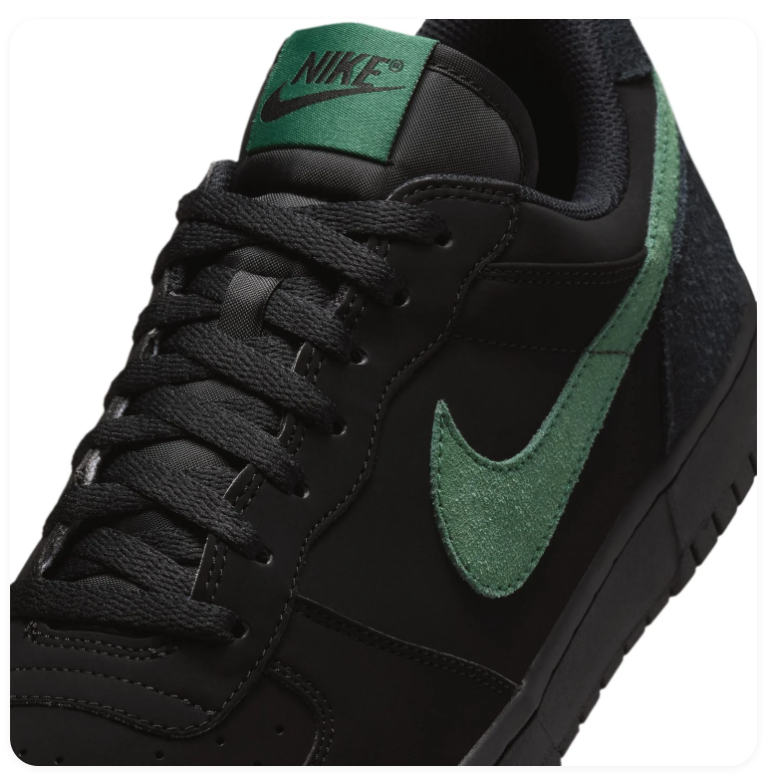 Nike Black & Green Low-Top Sneakers with Tonal Black Sole