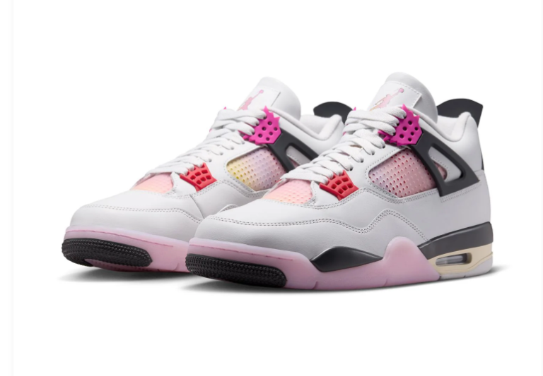Air Jordan 4 White & Pink Sneakers with Gradient Details