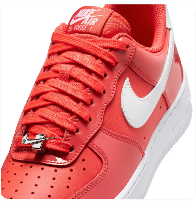 Nike Air Force 1 Red & White Low-Top Sneakers with Glossy Panels