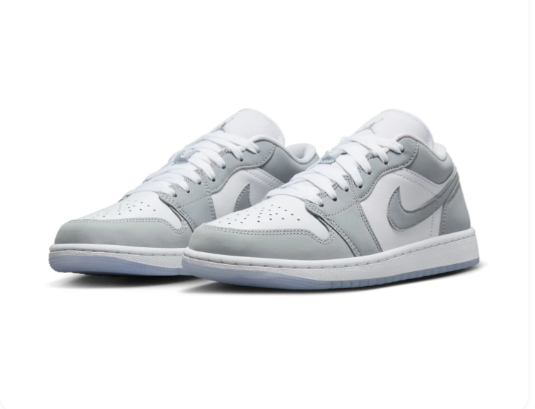 Air Jordan 1 Low Grey & White Sneakers with Translucent Sole