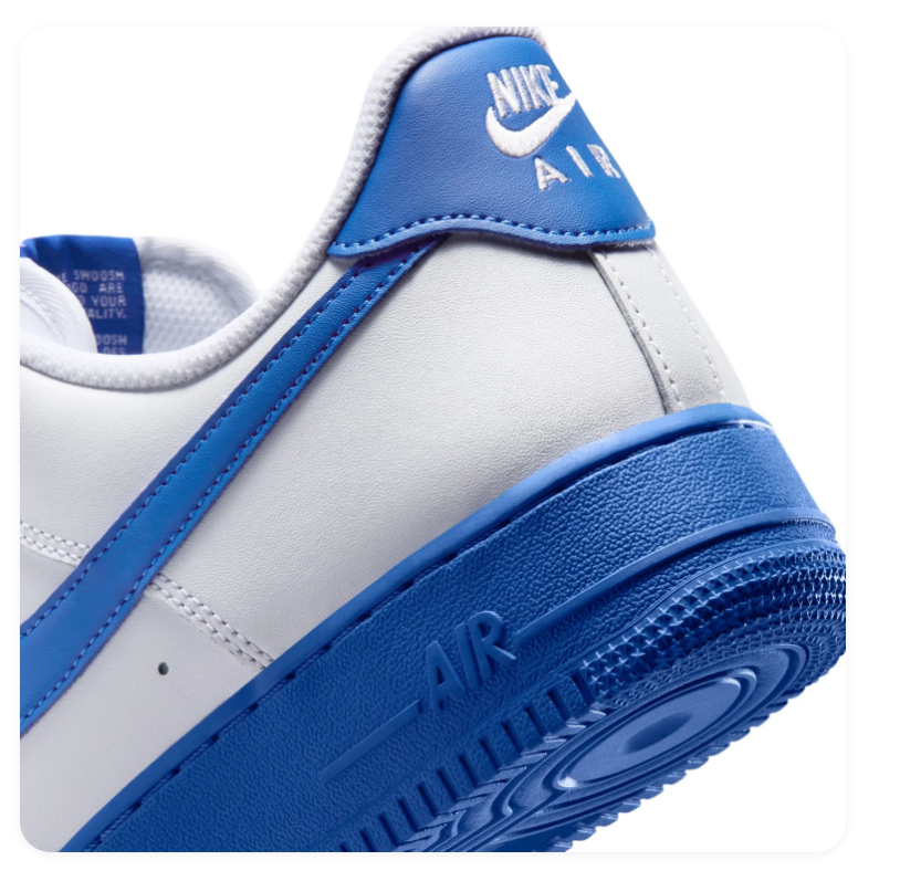 Nike Air Force 1 White & Royal Blue Low-Top Sneakers