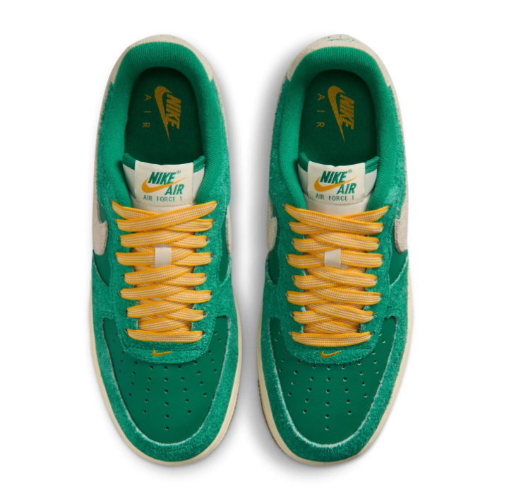 Nike Air Force 1 Green & Cream Gum-Sole Sneakers with Yellow Laces