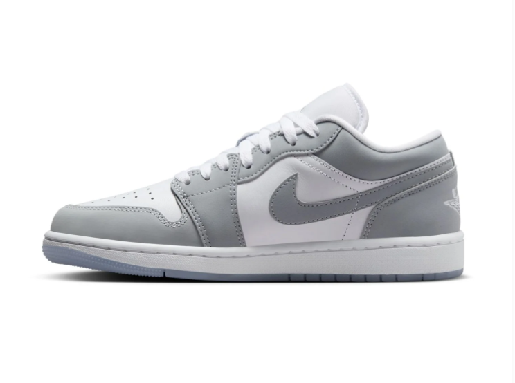 Air Jordan 1 Low Grey & White Sneakers with Translucent Sole