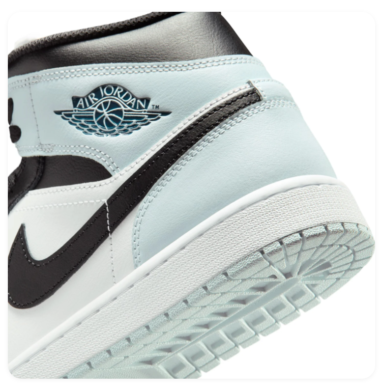 Air Jordan 1 Mid Light Blue, Black & White Sneakers