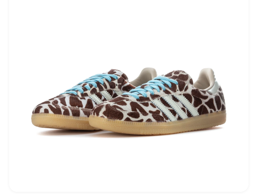 Adidas Brown & Cream Cow-Print Sneakers with Blue Laces
