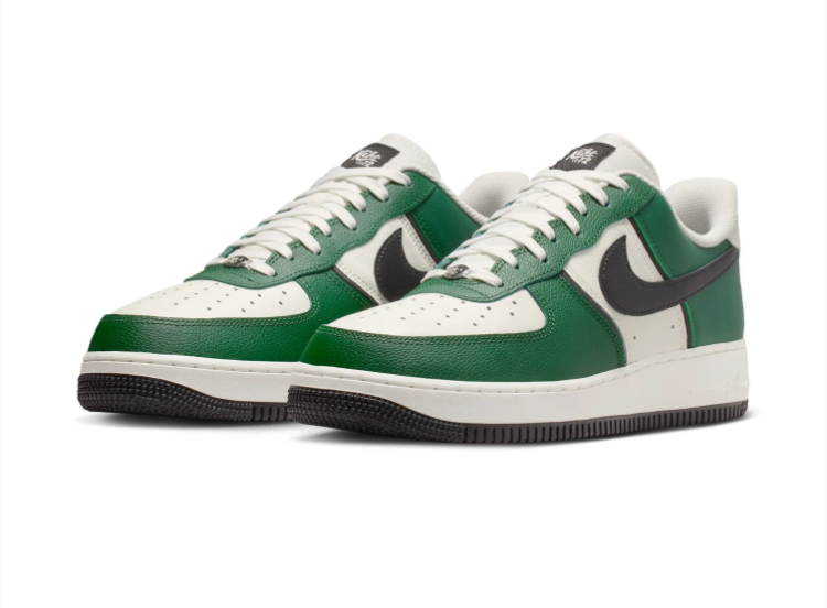 Nike Air Force 1 Green & Cream Sneakers with Black Swoosh