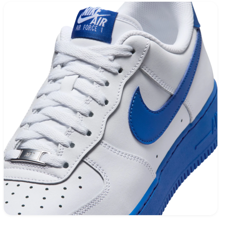 Nike Air Force 1 White & Royal Blue Low-Top Sneakers