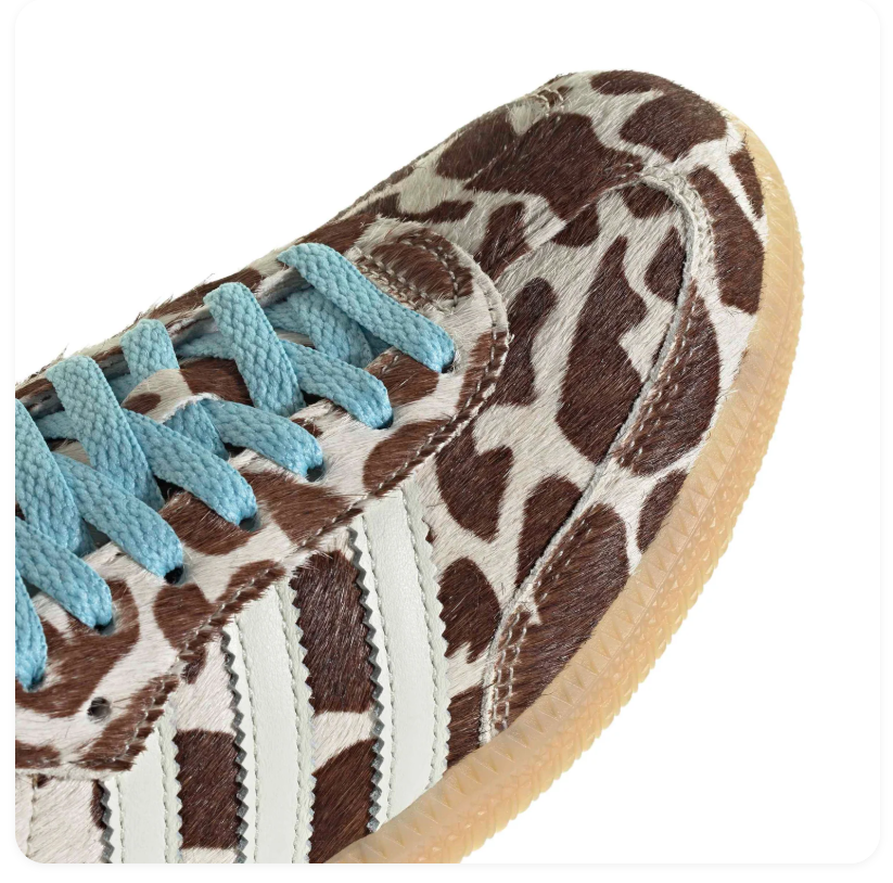 Adidas Brown & Cream Cow-Print Sneakers with Blue Laces