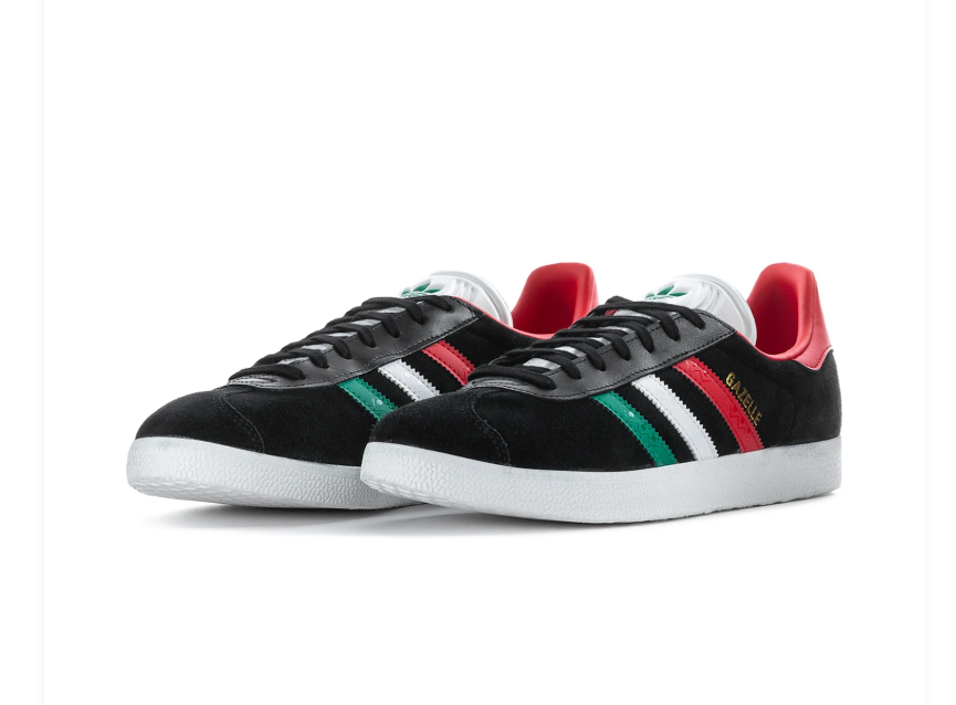 Adidas Gazelle Black Sneakers with Green, White & Red Stripes