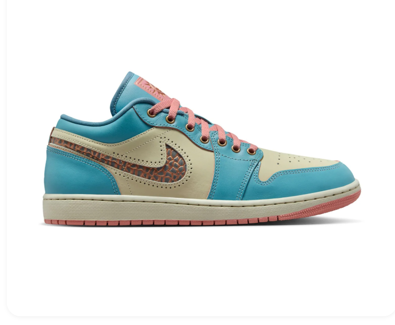Air Jordan 1 Low Turquoise & Cream Sneakers with Pink Accents