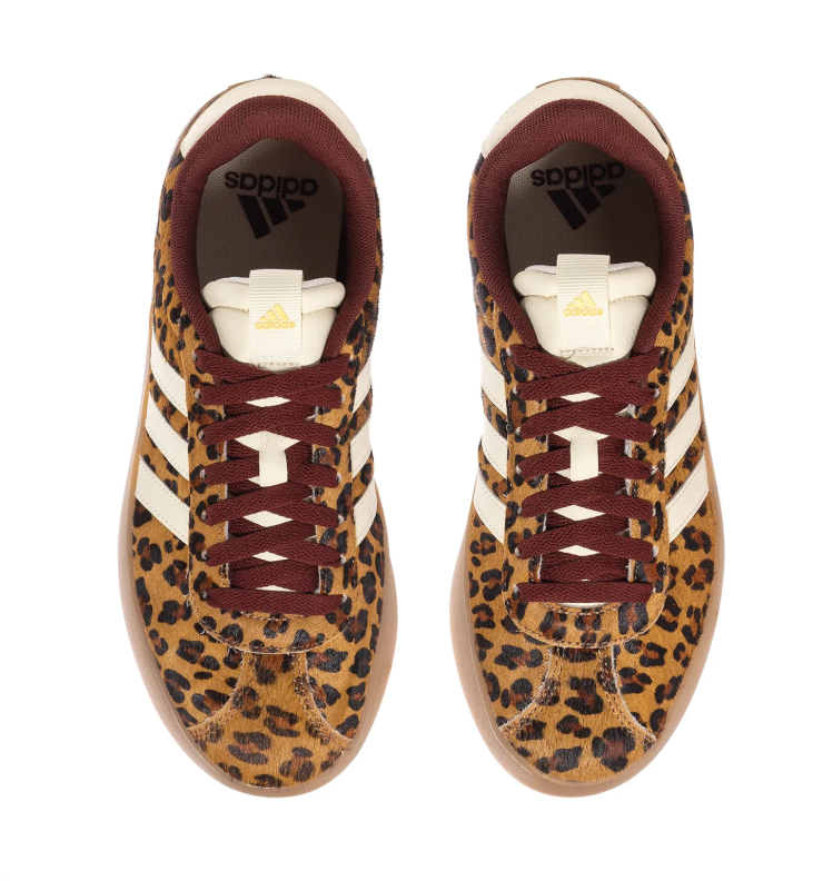 Adidas Leopard-Print Gum-Sole Sneakers with Cream Stripes & Burgundy Laces