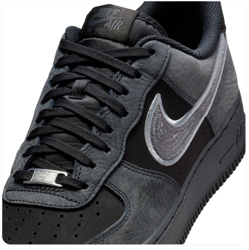 Nike Air Force 1 Black & Charcoal Sneakers with Silver Swoosh