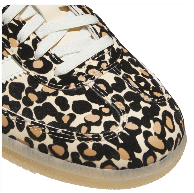 Adidas Leopard-Print Low-Top Sneakers with White Stripes & Gum Sole