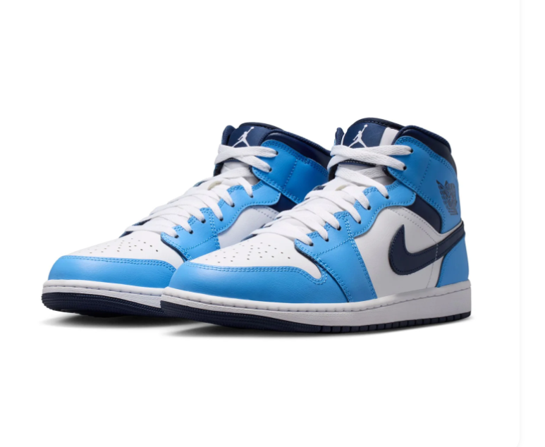 Air Jordan 1 Mid Blue, White & Navy Sneakers