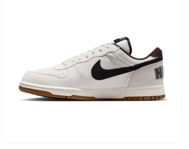 Nike White & Black Low-Top Sneakers with Brown Accents & Gum Sole