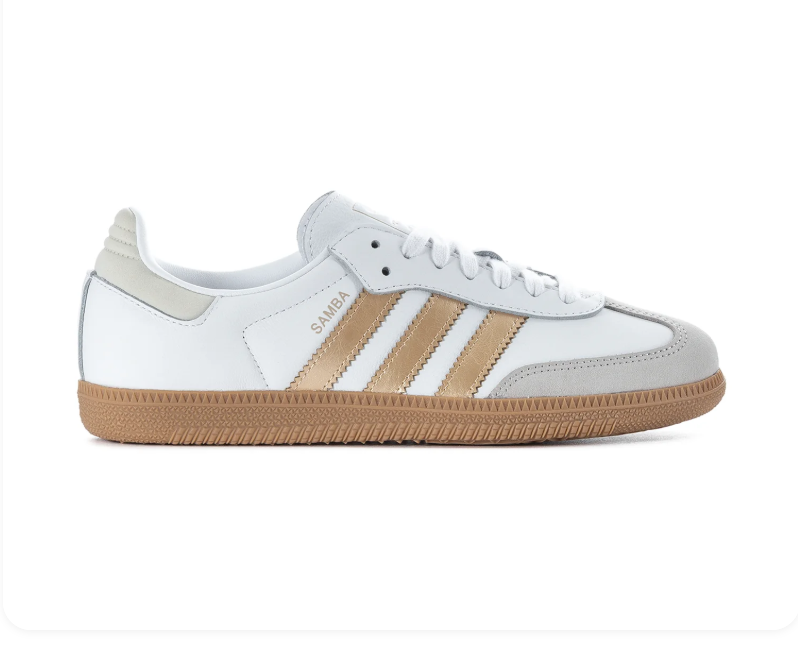 Adidas Samba White & Metallic Gold Gum-Sole Sneakers