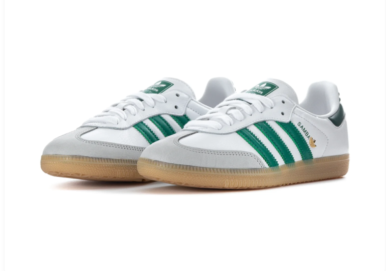 Adidas Samba White & Green Gum-Sole Sneakers