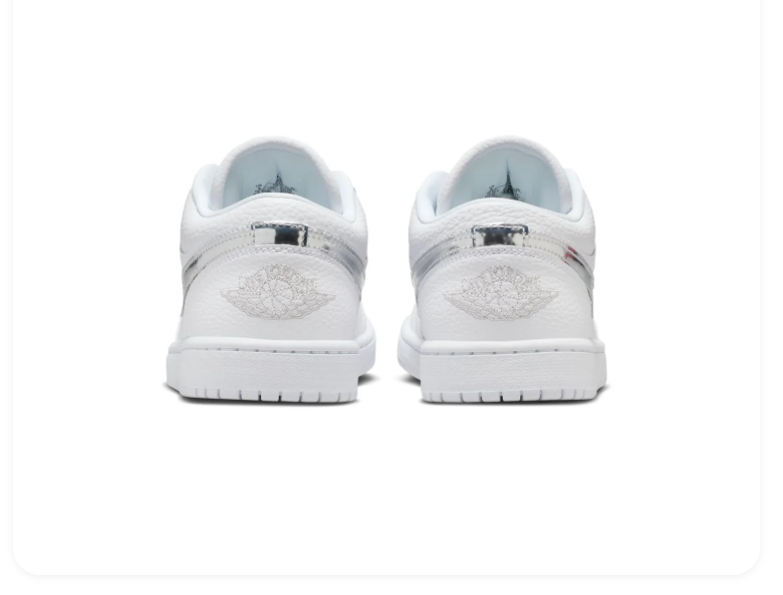 Air Jordan 1 Low White Sneakers with Metallic Silver Accents