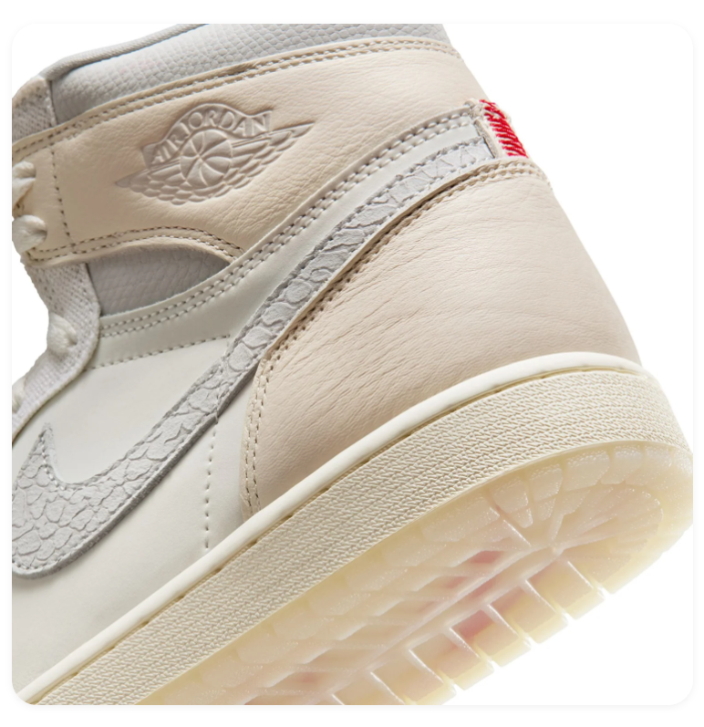Air Jordan 1 High Cream & Grey Sneakers with Textured Swoosh