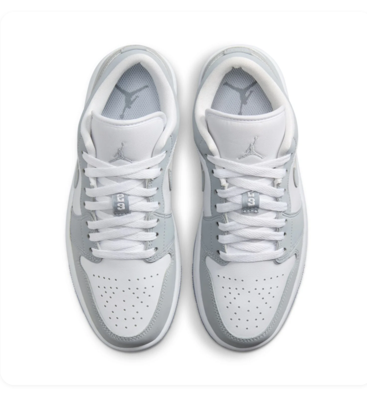 Air Jordan 1 Low Grey & White Sneakers with Translucent Sole