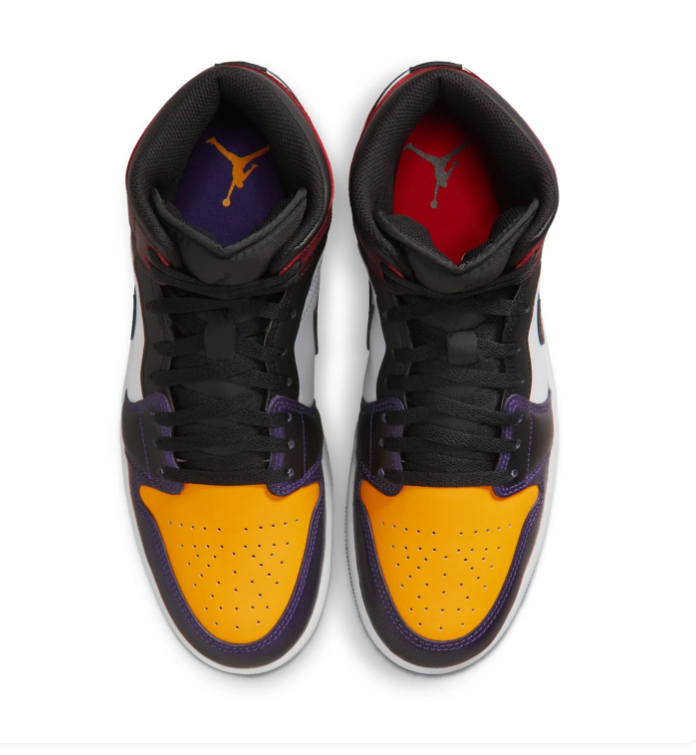 Air Jordan 1 Mid Black & White Sneakers with Gold and Purple Accents