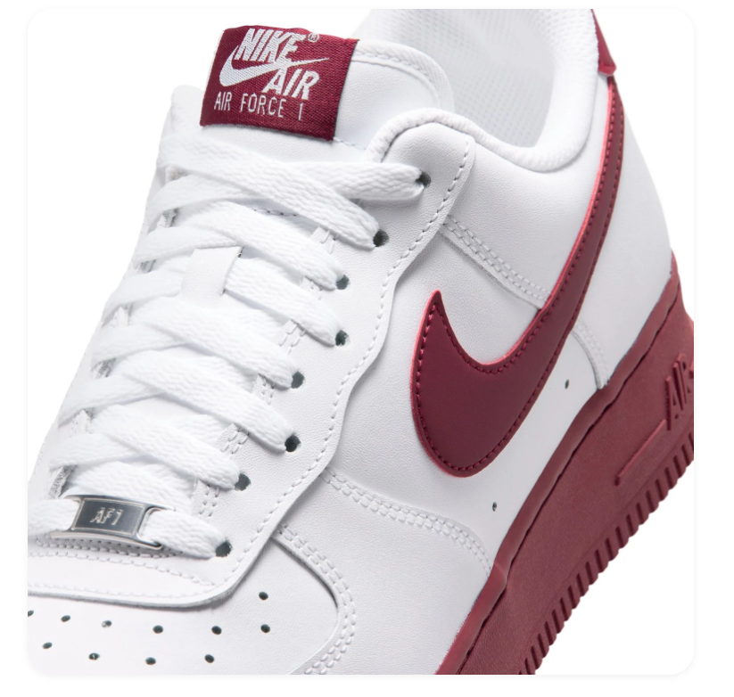 Nike Air Force 1 White & Burgundy Low-Top Sneakers
