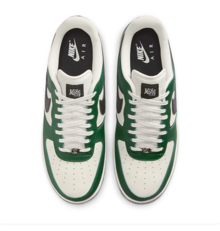 Nike Air Force 1 Green & Cream Sneakers with Black Swoosh