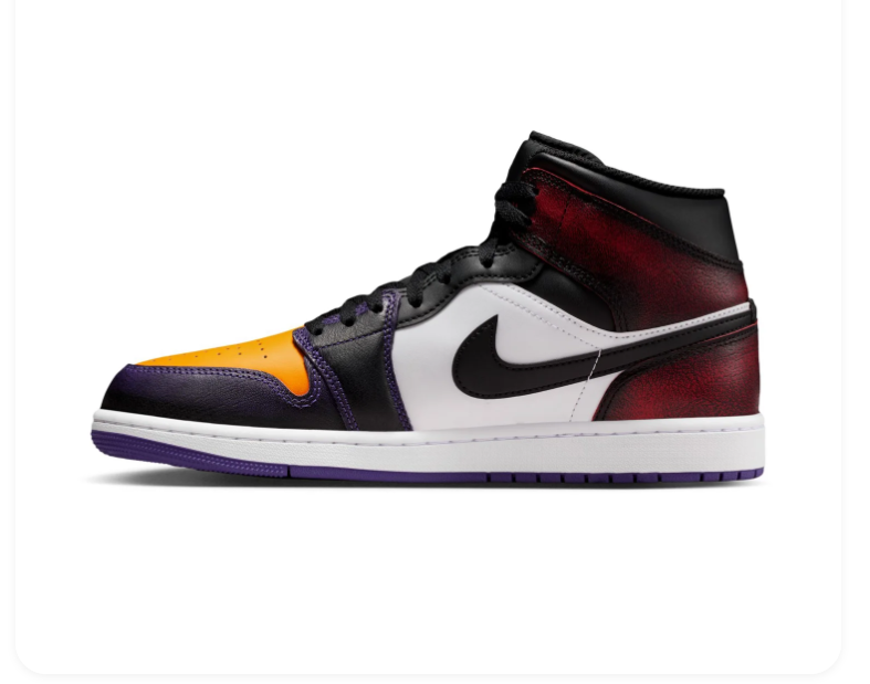Air Jordan 1 Mid Black & White Sneakers with Gold and Purple Accents