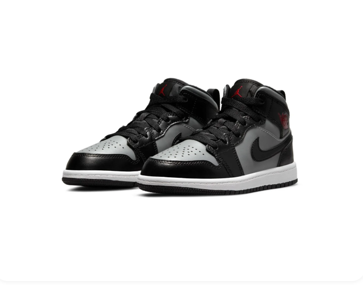 Air Jordan 1 Mid Black & Grey Sneakers with Red Accents