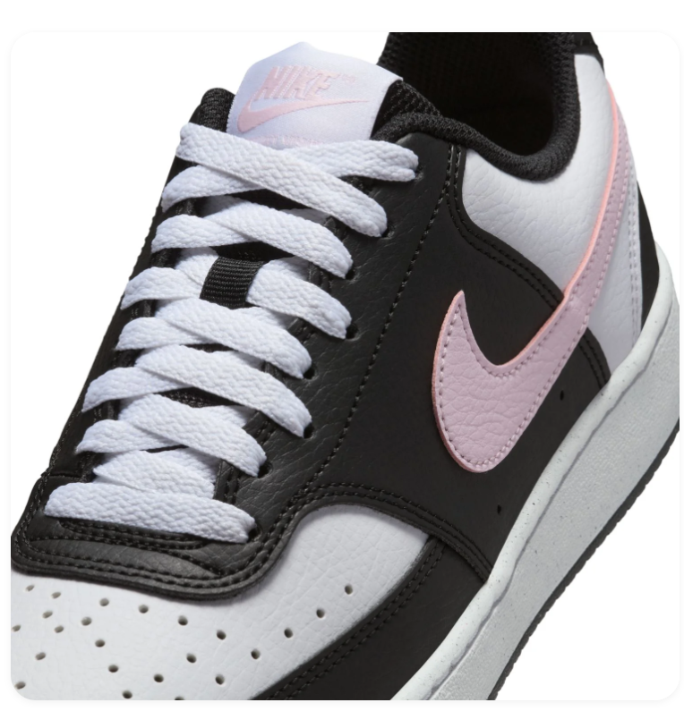 Nike Black & White Low-Top Sneakers with Pale Pink Swoosh