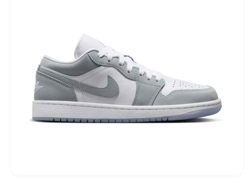 Air Jordan 1 Low Grey & White Sneakers with Translucent Sole