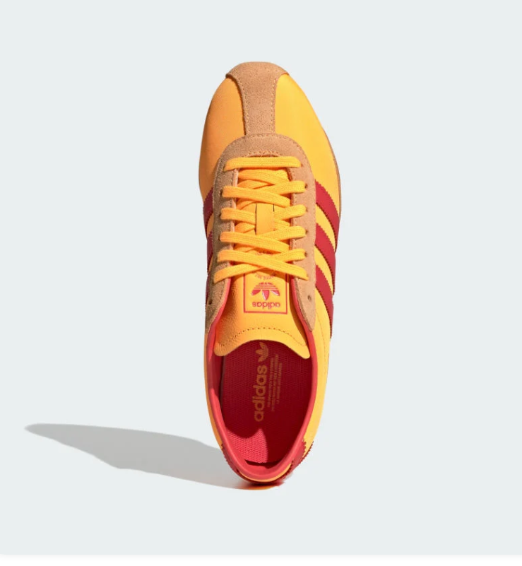 Adidas Golden Yellow & Red Low-Profile Sneakers with Tan Sole