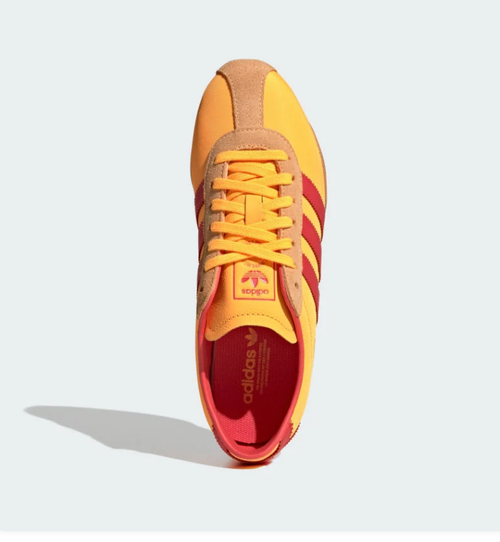 Adidas Golden Yellow & Red Low-Profile Sneakers with Tan Sole
