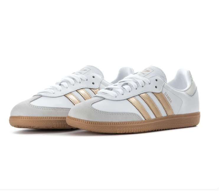 Adidas Samba White & Metallic Gold Gum-Sole Sneakers