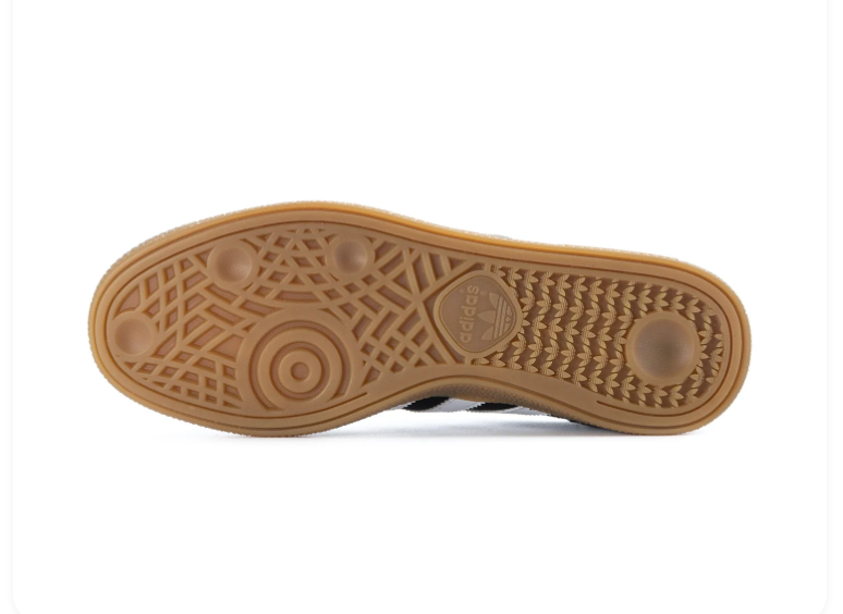 Adidas Handball Spezial Black & White Gum-Sole Sneakers with Blue Laces
