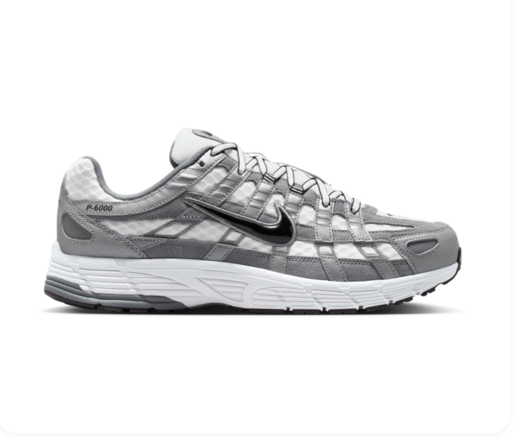 Nike P-6000 Grey & White Mesh Sneakers with Black Swoosh
