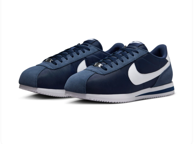 Nike Cortez Navy & White Sneakers with Blue Suede-Like Overlays