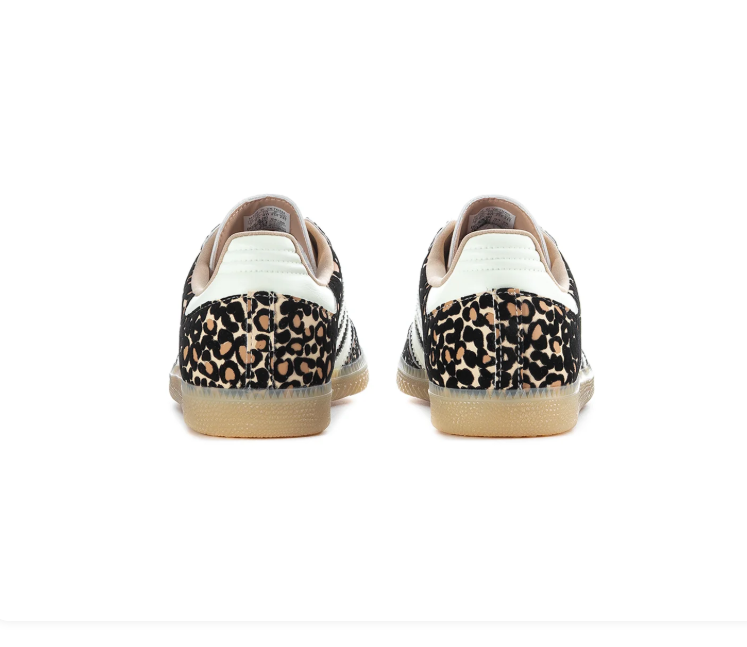 Adidas Leopard-Print Low-Top Sneakers with White Stripes & Gum Sole