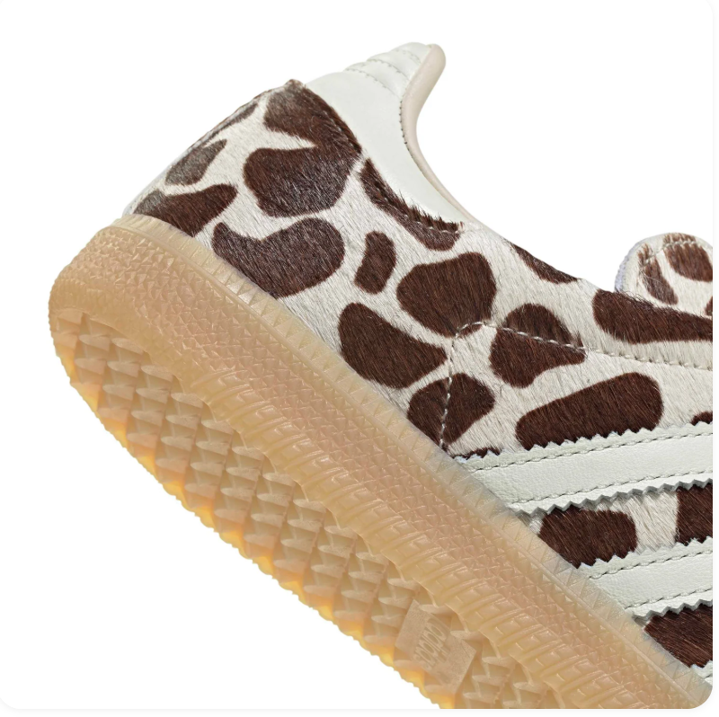 Adidas Brown & Cream Cow-Print Sneakers with Blue Laces