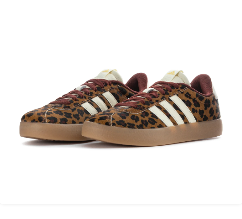 Adidas Leopard-Print Gum-Sole Sneakers with Cream Stripes & Burgundy Laces