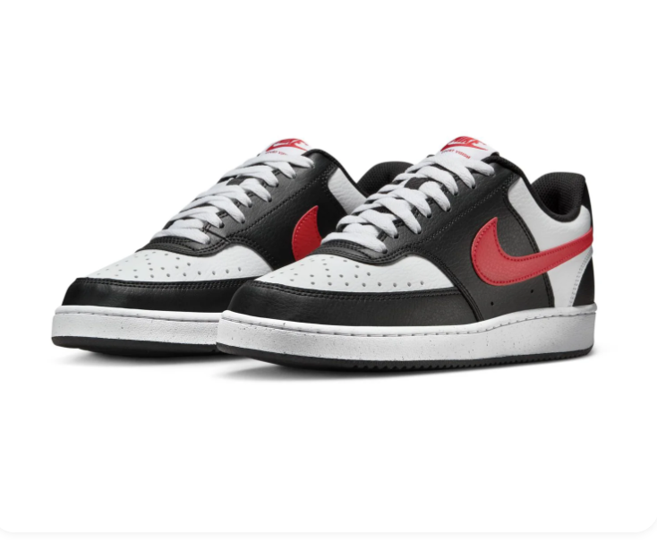 Nike Court Vision Black & White Sneakers with Red Swoosh