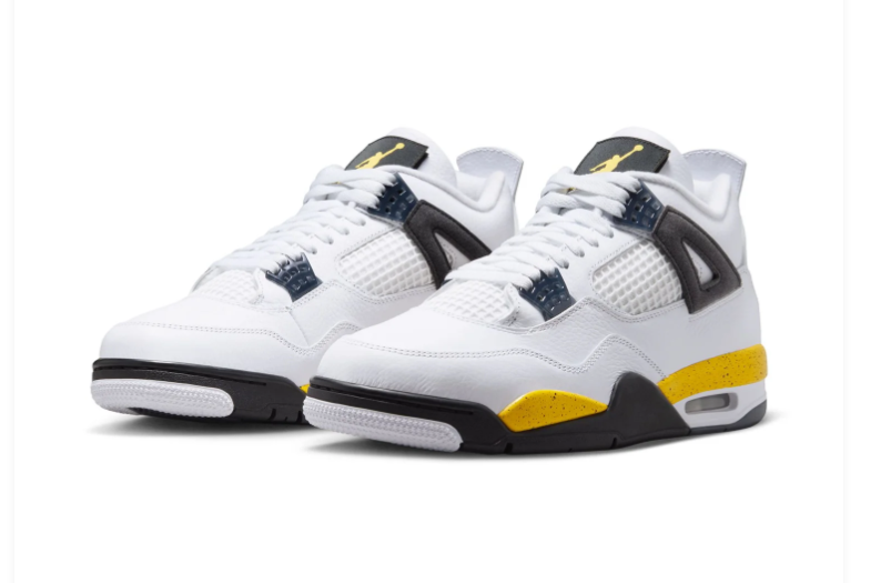 Air Jordan 4 White & Black Sneakers with Yellow Accents