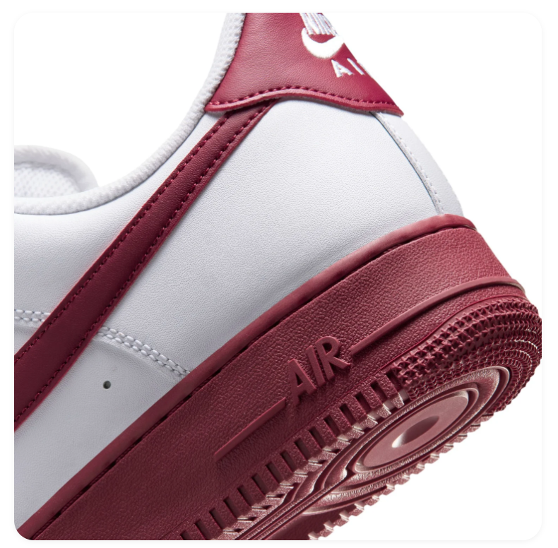 Nike Air Force 1 White & Burgundy Low-Top Sneakers