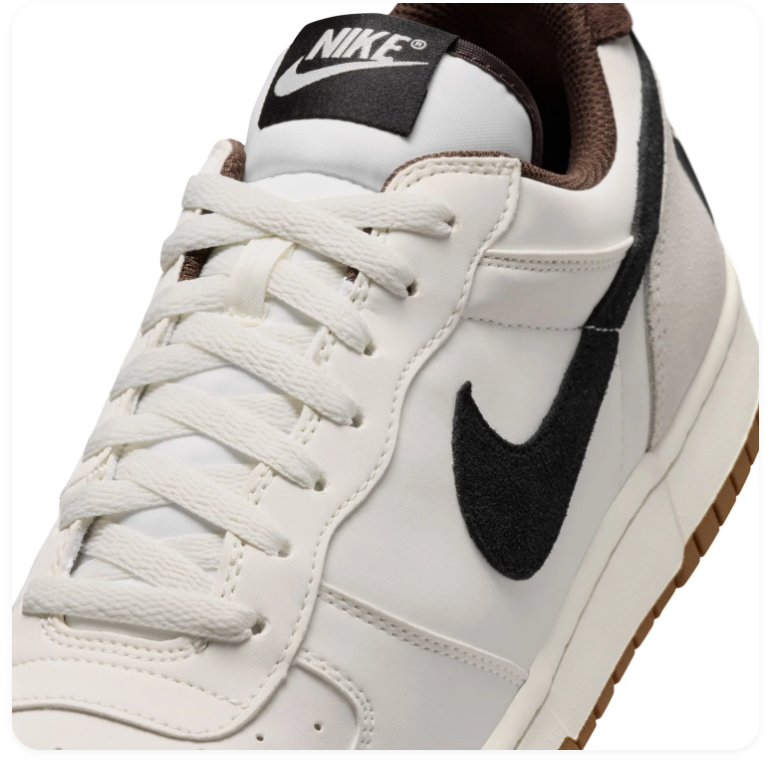 Nike White & Black Low-Top Sneakers with Brown Accents & Gum Sole