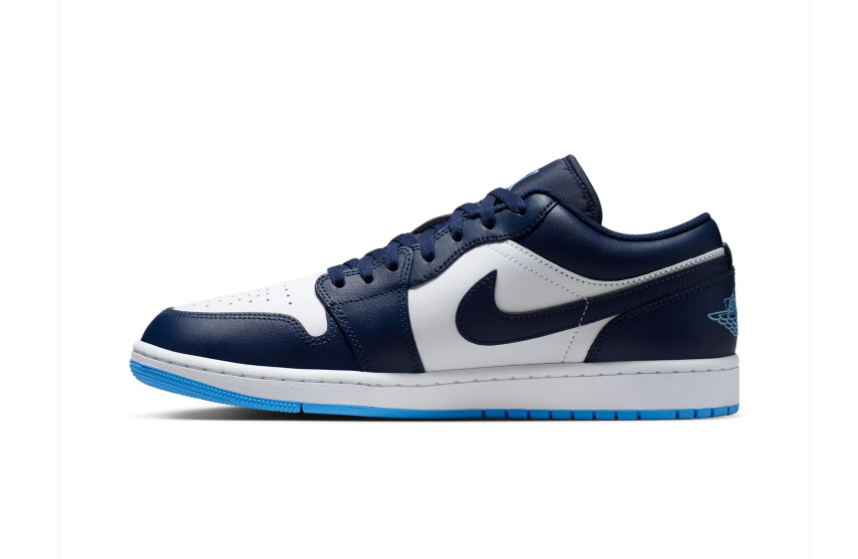Air Jordan 1 Low Navy & White Sneakers with Bright Blue Sole