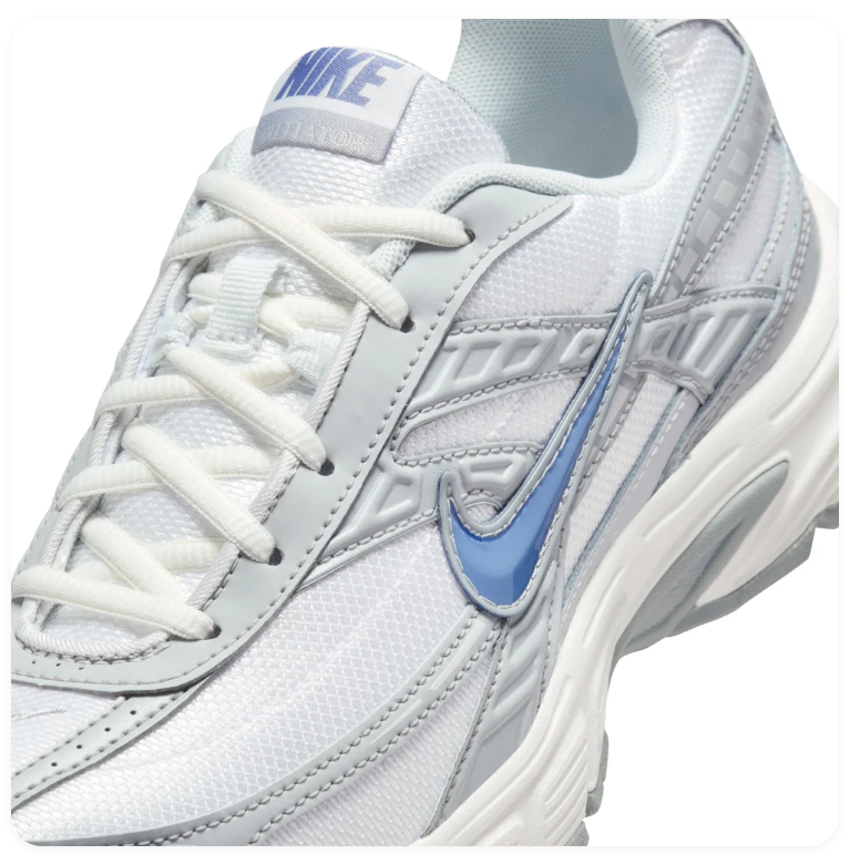 Nike White & Grey Mesh Sneakers with Blue Swoosh
